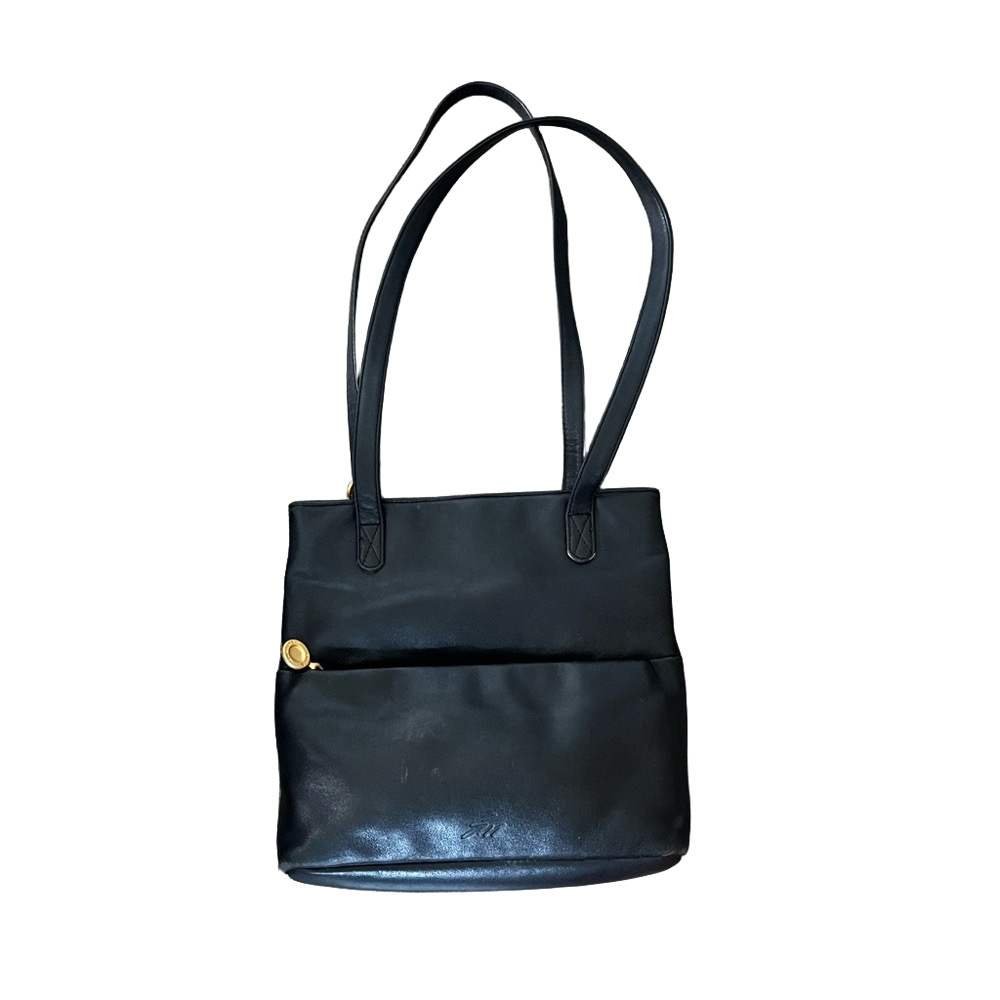 Stone Mountain Black Genuine Leather Bag Shoulder Bag Multiple Zipper Pockets